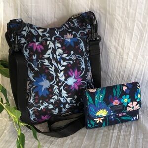 VERA BRADLEY 2 Bramble Vines travel crossbody & Midnight Blues trifold wallet